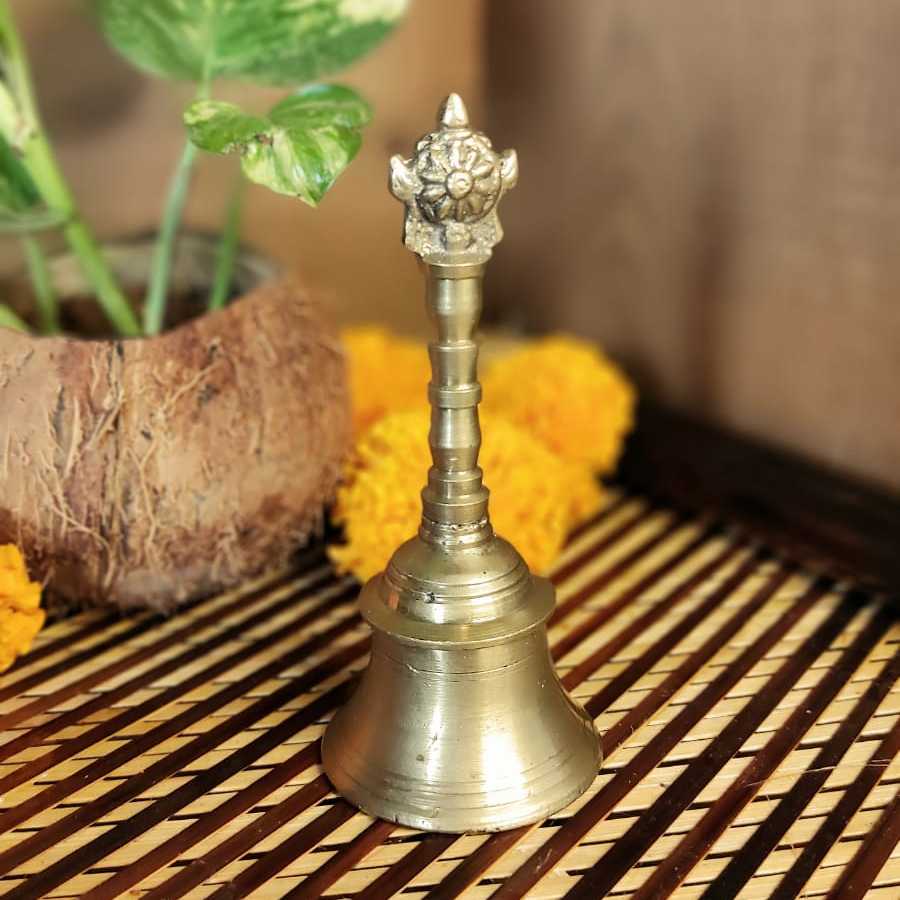PujaCraft Artisan Crafted Brass Sanku Chakra Pooja Hand Bell (Heavy an