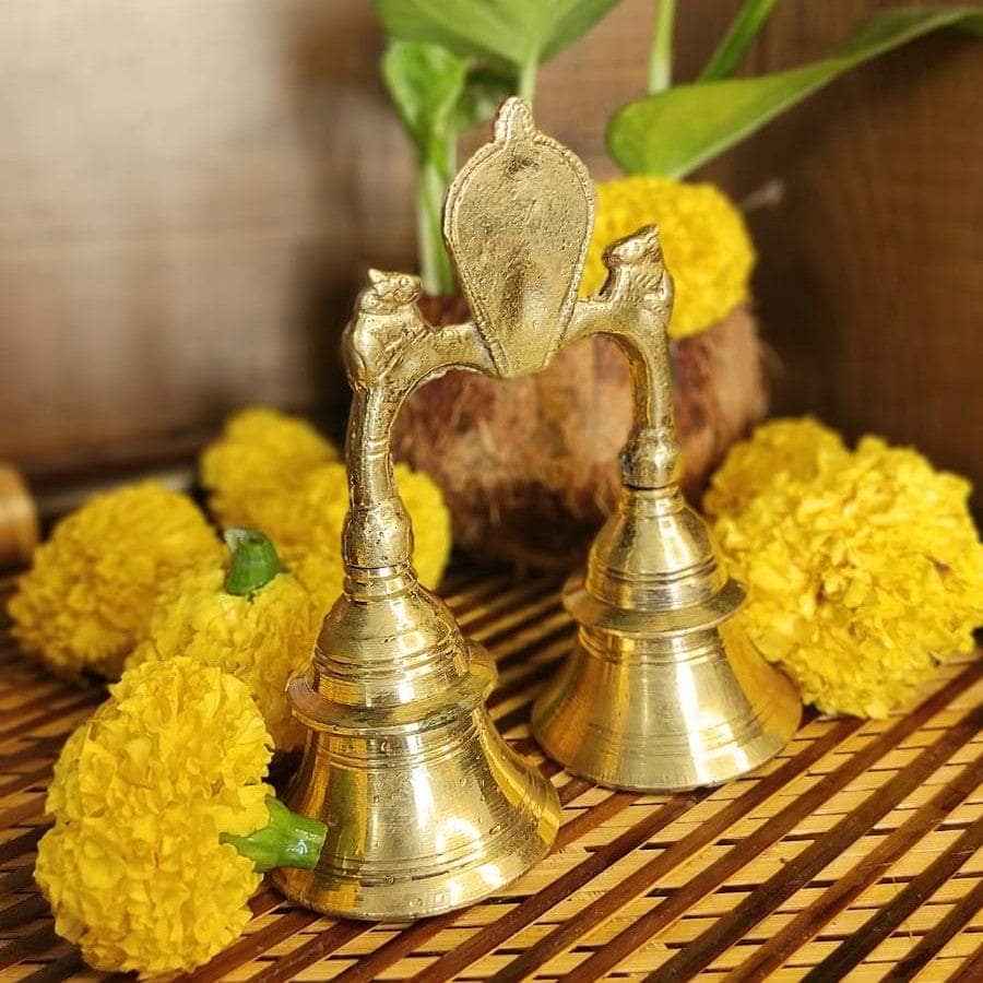PujaCraft Brass Double Bell (Shiva sitting on top)  (unique and traditional, Height: 13cm , Width: 12cm , Weight: 375)