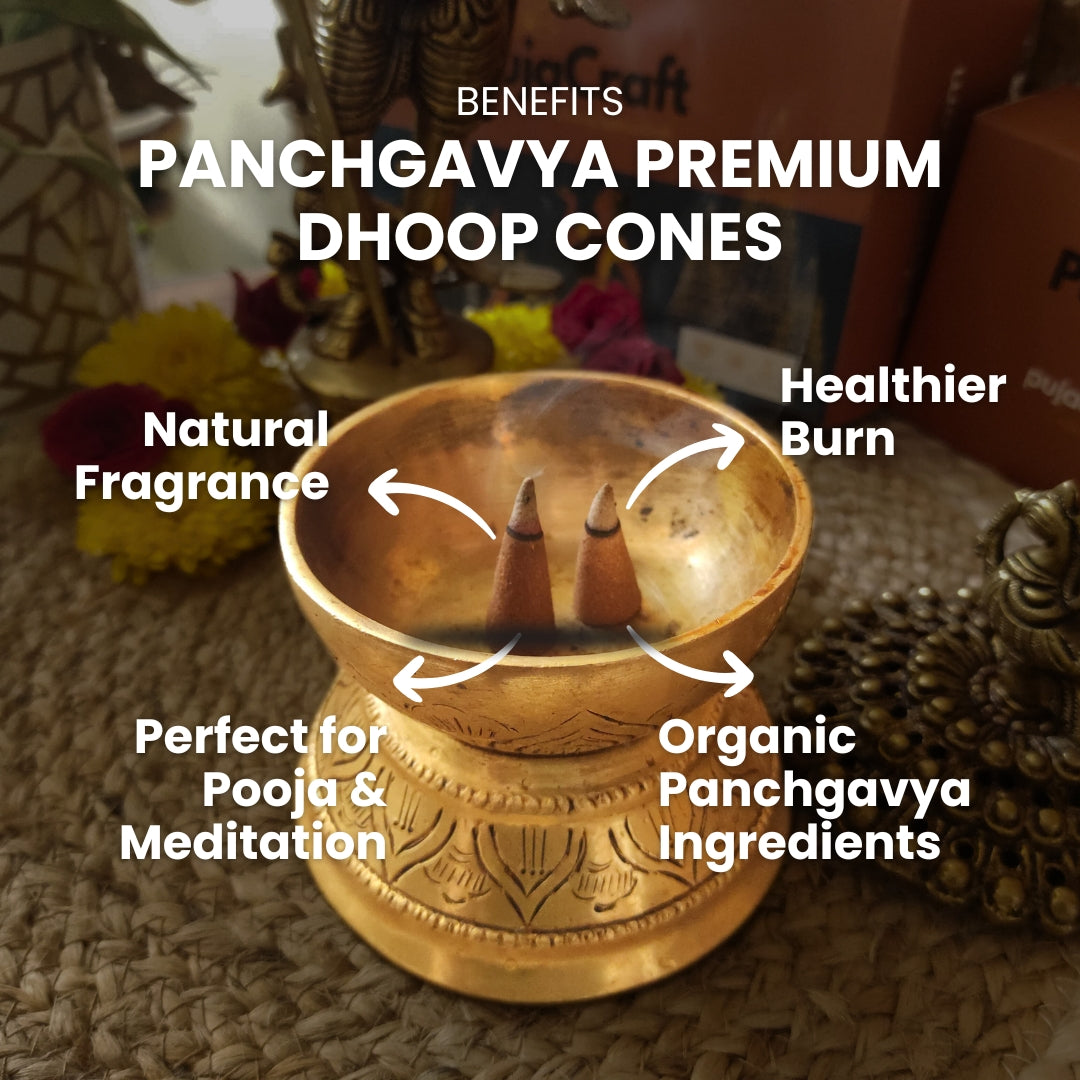 Pujacraft Premium Dhoop Incense Cones | Fragrance - Lavender | 120 Units with Holder | Panchgavya Organic 100% Cow Dung Dhoop Cones | Dhoop Cones for Pooja & Meditation