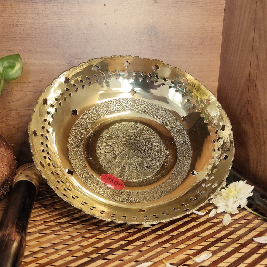 PujaCraft Brass Fruit Bowl | Flower Bowl | Brass Urli ( Width: 23cm, Height: 6cm, Weight: 375 Gram )