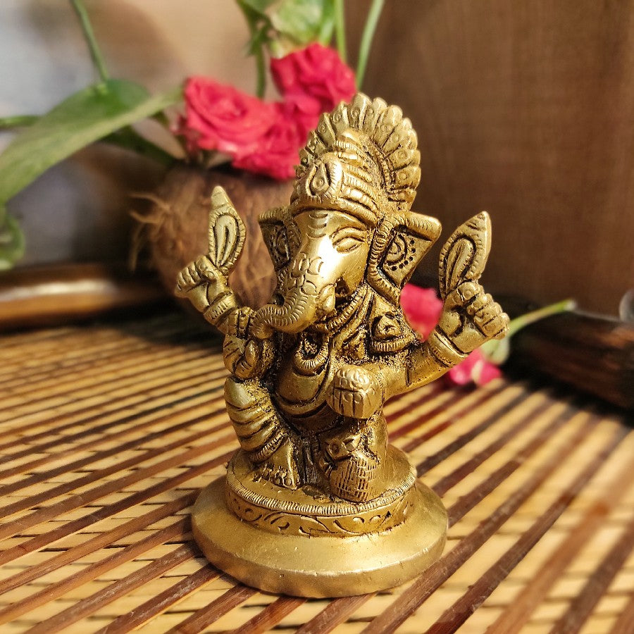 PujaCraft Brass Ganesha Statue  (Width: 8cm, Height: 9cm, Weight: 440 Grams)