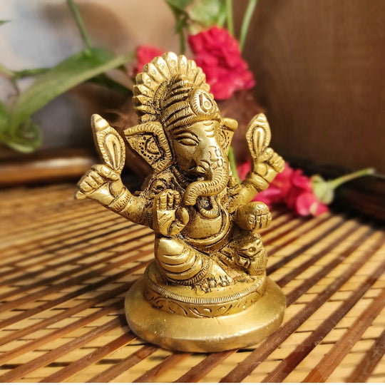 PujaCraft Brass Ganesha Statue  (Width: 8cm, Height: 9cm, Weight: 440 Grams)