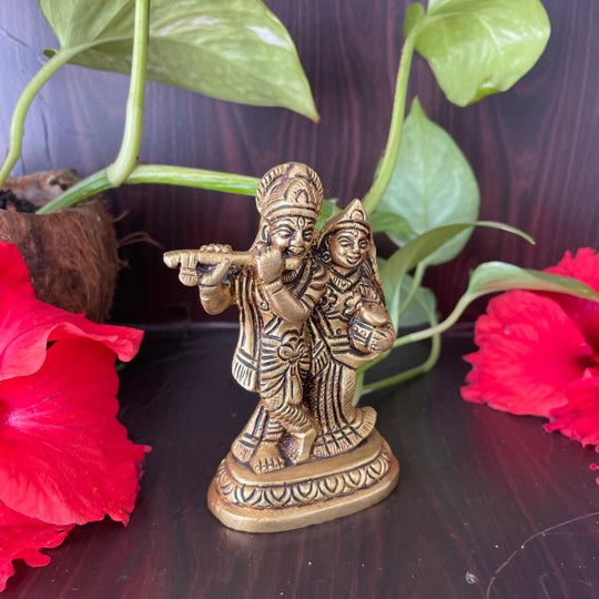 PujaCraft Brass Radha Krishna Standing with Cow Idol ( Width: 3cm, Height: 8cm. Weight: 325 Grams )