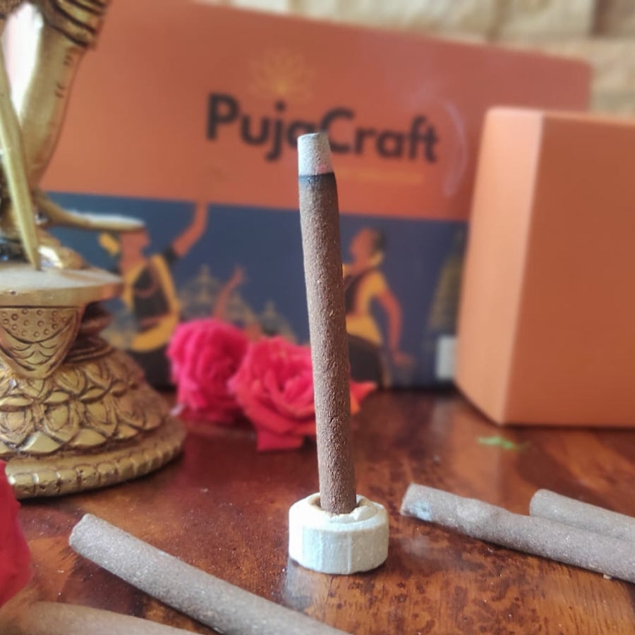 Pujacraft Premium Dhoop Incense Sticks | Fragrance - MIXER | 60 Units with Holder | Panchgavya Organic 100% Dhoop Sticks | Dhoop Cones for Pooja & Meditation