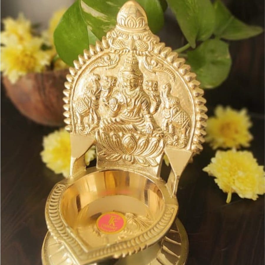 PujaCraft Brass Mahalakshmi Deepam ( Width: 11cm, Height: 14cm, Weight: 420 Grams )