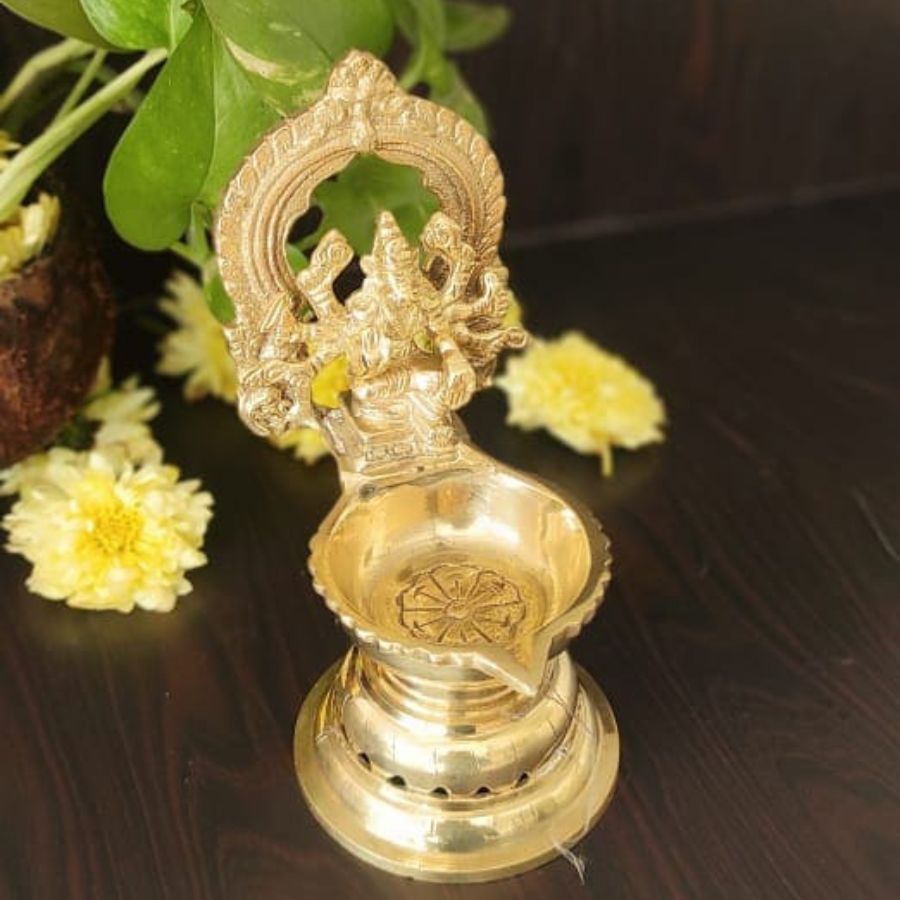 PujaCraft Brass Varahi Amman Idol with Lamp ( Width: 10cm, Height: 14cm, Weight: 560 Grams )