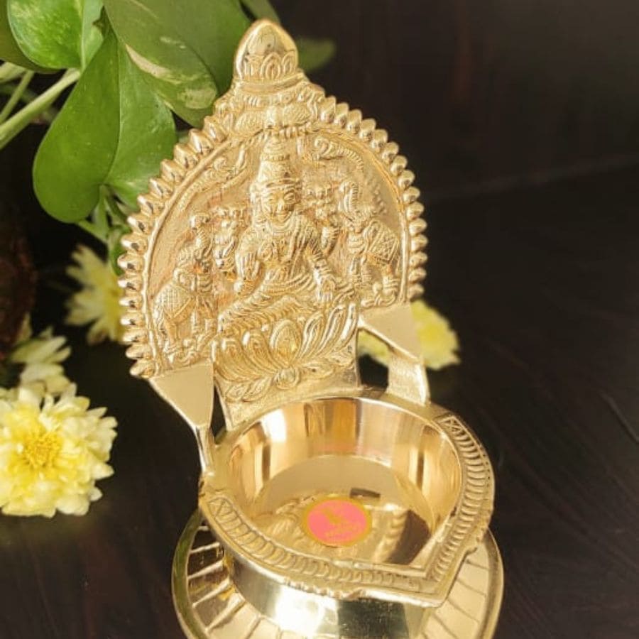 PujaCraft Brass Mahalakshmi Deepam ( Width: 11cm, Height: 14cm, Weight: 420 Grams )