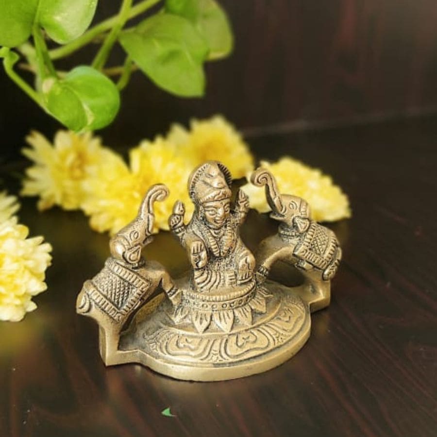 PujaCraft Brass GajaLakshmi Idol with Two Elephant (  Width: 10cm, Height: 6cm, Weight: 275 Grams )