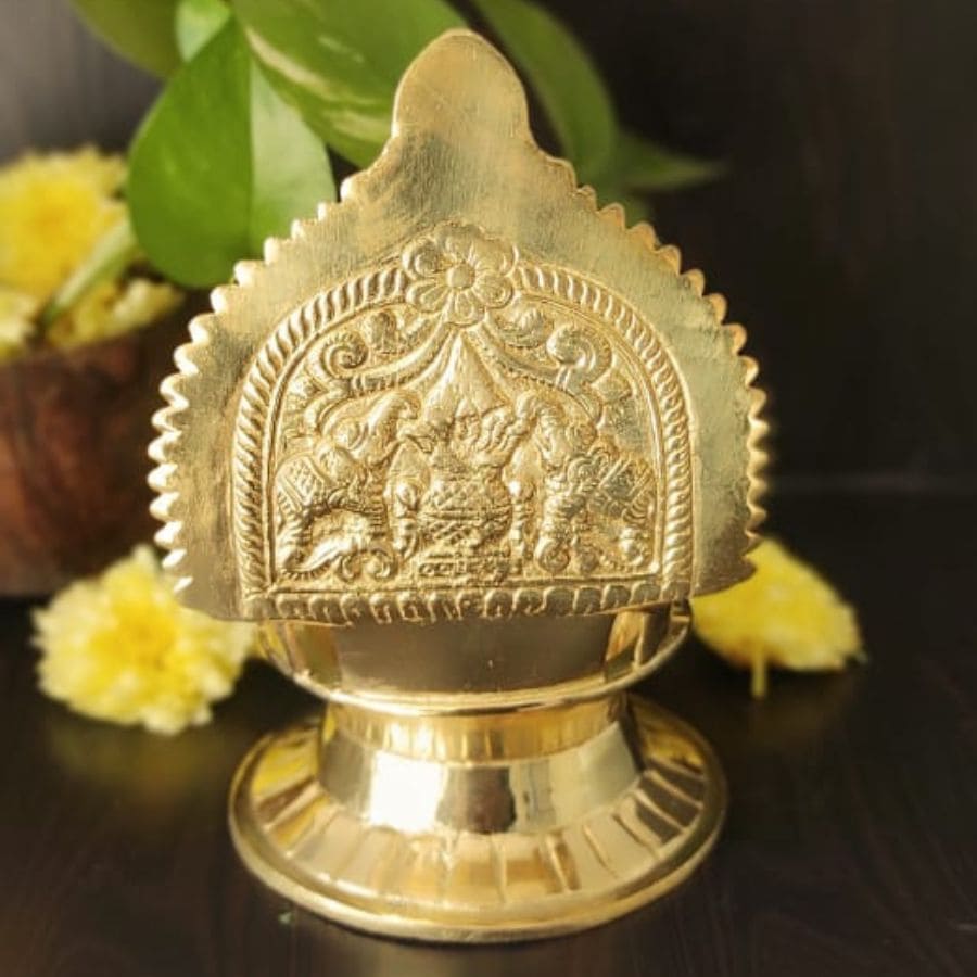 PujaCraft Brass Mahalakshmi Deepam ( Width: 11cm, Height: 14cm, Weight: 420 Grams )