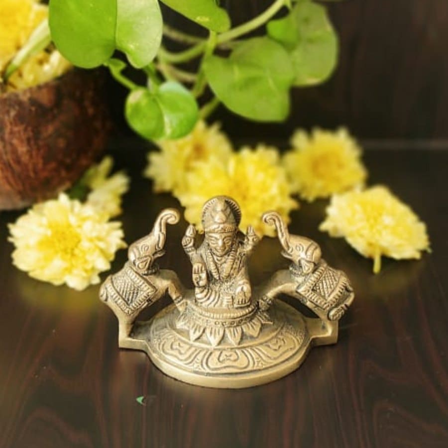 PujaCraft Brass GajaLakshmi Idol with Two Elephant (  Width: 10cm, Height: 6cm, Weight: 275 Grams )