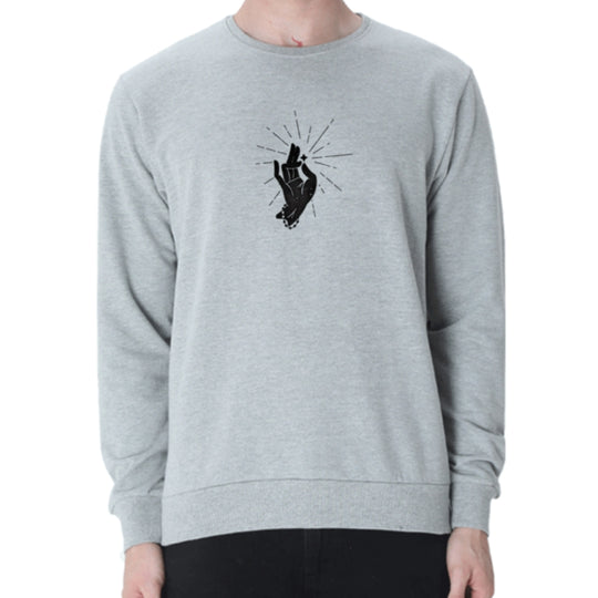 PujaCraft Classic Grey Melange Sweatshirts ( Design: Peace Hand )