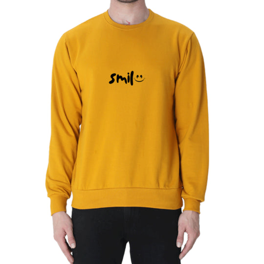 PujaCraft Unisex Round Neck Sweatshirt ( Design: Smile, Colour: Mustard Yellow )