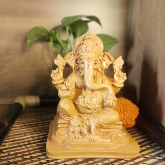 PujaCraft Polyresin Lord Ganesha Idol ( Width: 13cm, Height: 18cm, Weight: 620 Grams )