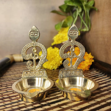 PujaCraft Brass Om Deepam | Diya |  ( Set of 2 ) ( Width: 7cm, Height: 10cm, Weight: 150 Grams )