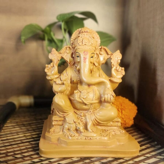 PujaCraft Polyresin Lord Ganesha Idol ( Width: 13cm, Height: 18cm, Weight: 620 Grams )