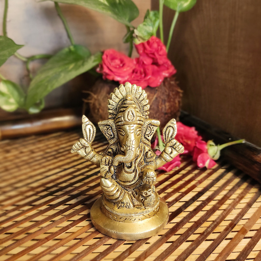 PujaCraft Brass Ganesha Statue  (Width: 8cm, Height: 9cm, Weight: 440 Grams)