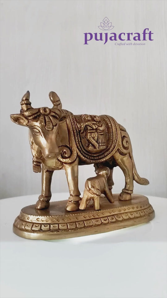 PujaCraft Brass kamdhenu Cow Idol ( Radhakrishna ) (Width: 12cm, Height: 8cm, Weight: 1032 Grams)