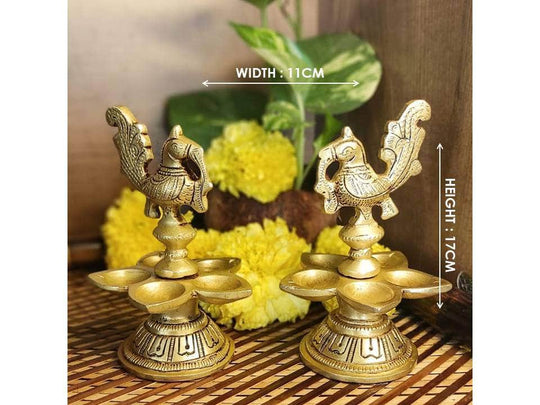 PujaCraft Brass Antique Peacock Pavai Deepam (Unique Design , Height: 17cm , Width: 11cm , Weight: 572 Gram)