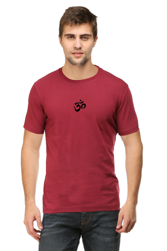 PujaCraft Round Neck Half Sleeve Classic Maroon T-shirt ( Design: Om symbol )