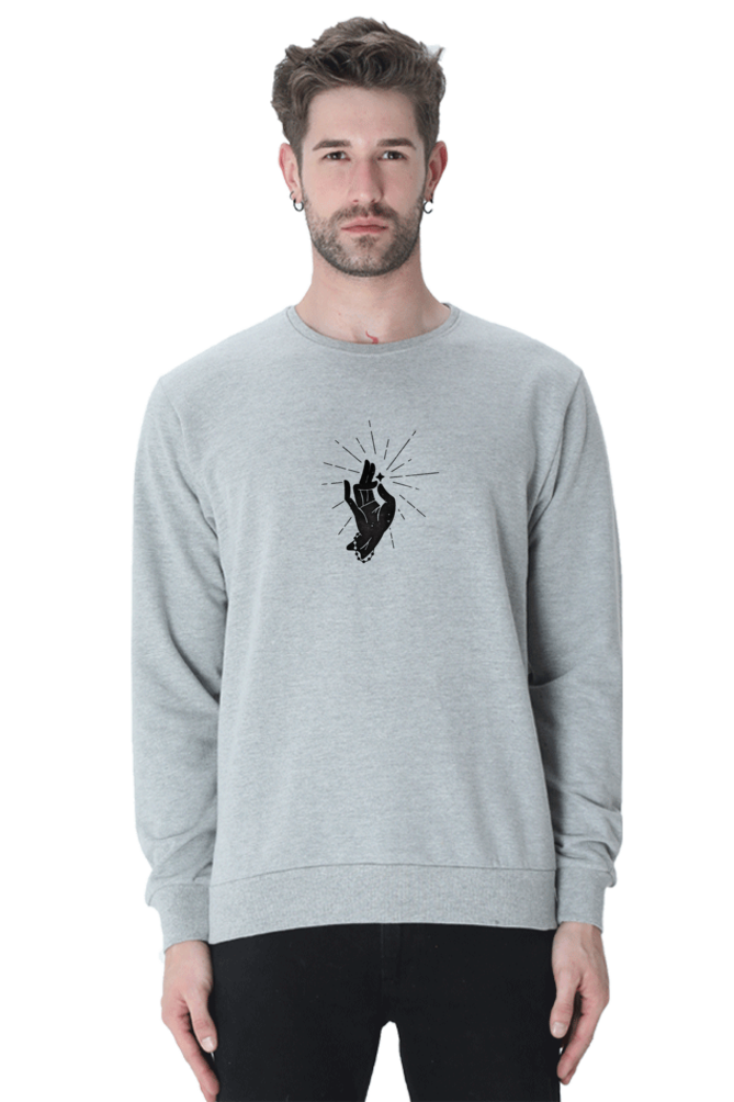 PujaCraft Classic Grey Melange Sweatshirts ( Design: Peace Hand )