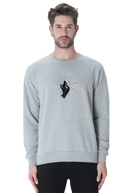 PujaCraft Classic Grey Melange Sweatshirts ( Design: Peace Hand )