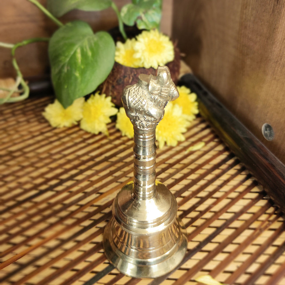 Brass Nandi Pooja Bell ( Width: 5cm, Height: 13cm, Weight: 260 Grams )