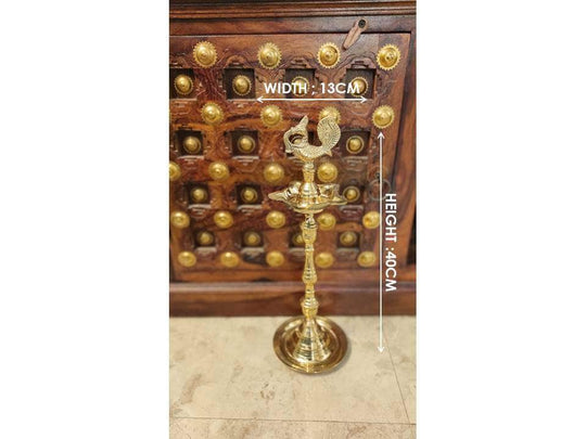 PujaCraft Brass Big Size Kuthu Vilaku (Width: 13cm, Height: 40cm, Weight: 1050 Grams)