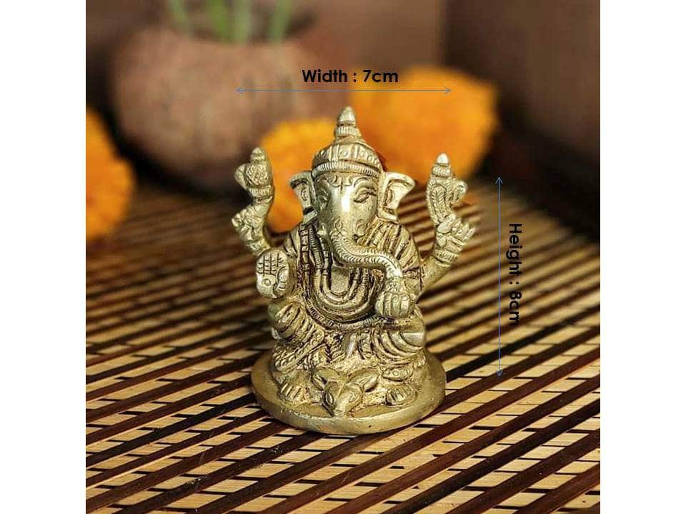 PujaCraft Brass Traditional Ganesha Handcrafted Idol  (Handmade Ganesha Idol, Height: 8cm , Width: 7cm , Weight: 425 Gram)