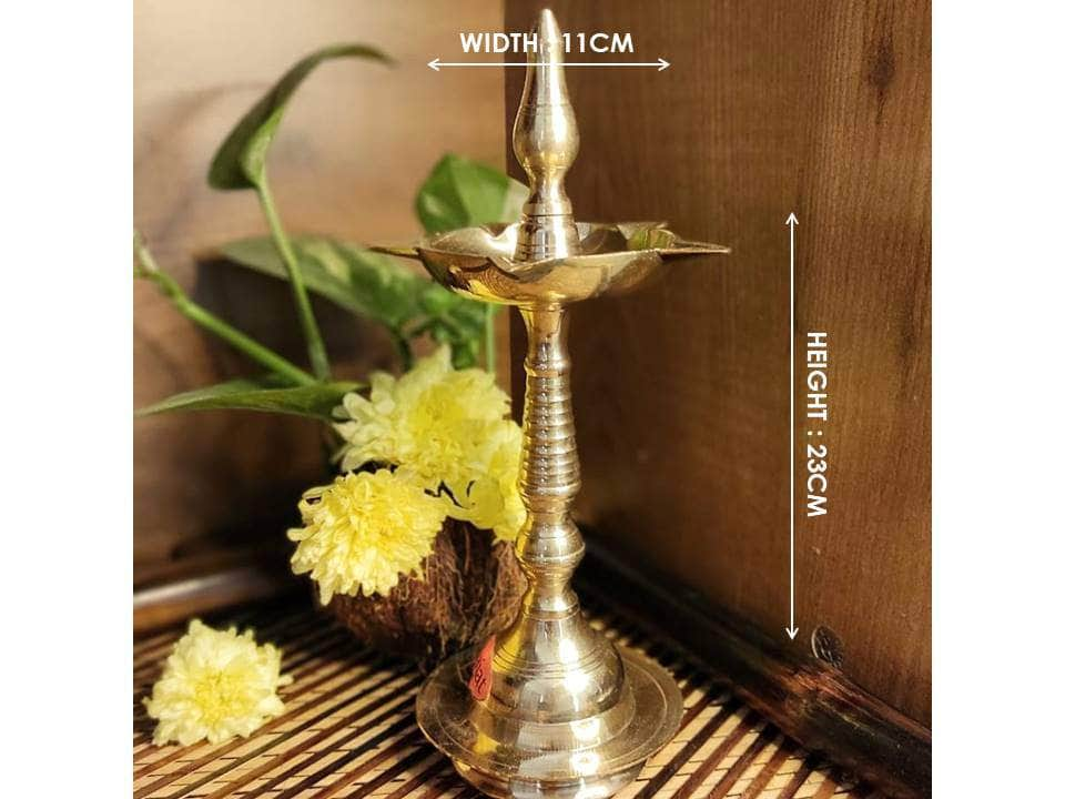 PujaCraft Brass Small Kerala Vilaku (Width: 11cm, Height: 23cm, Weight: 328 Grams)