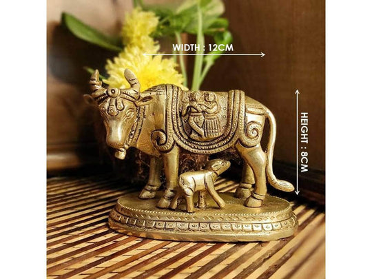 PujaCraft Brass kamdhenu Cow Idol ( Radhakrishna ) (Width: 12cm, Height: 8cm, Weight: 1032 Grams)