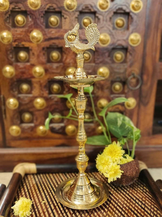 PujaCraft Brass Big Size Kuthu Vilaku (Width: 13cm, Height: 40cm, Weight: 1050 Grams)