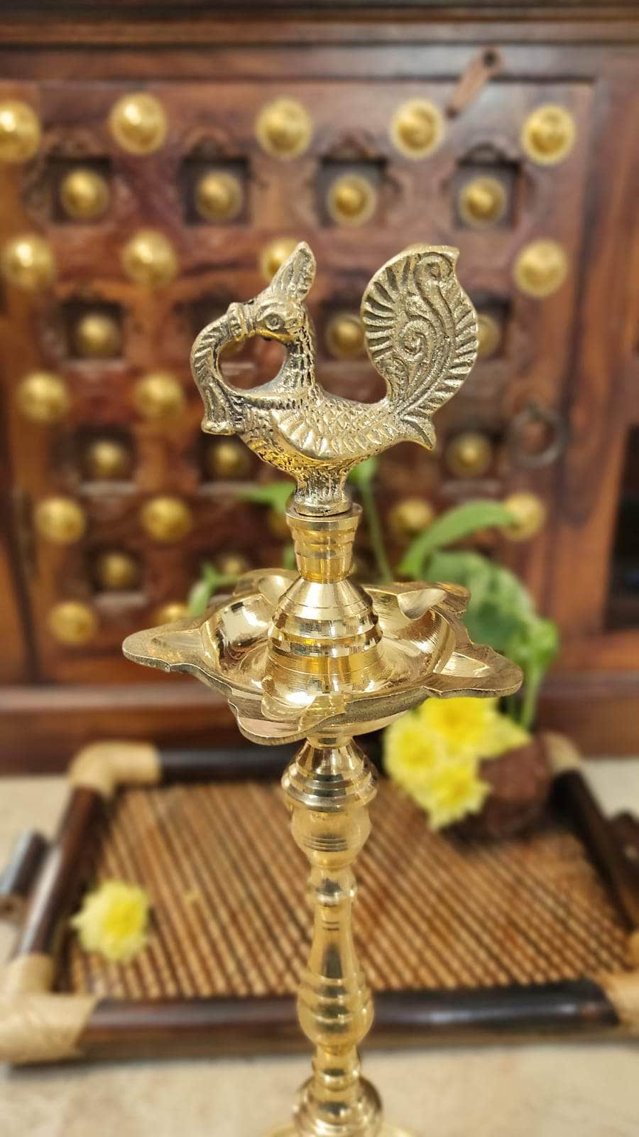 PujaCraft Brass Big Size Kuthu Vilaku (Width: 13cm, Height: 40cm, Weight: 1050 Grams)