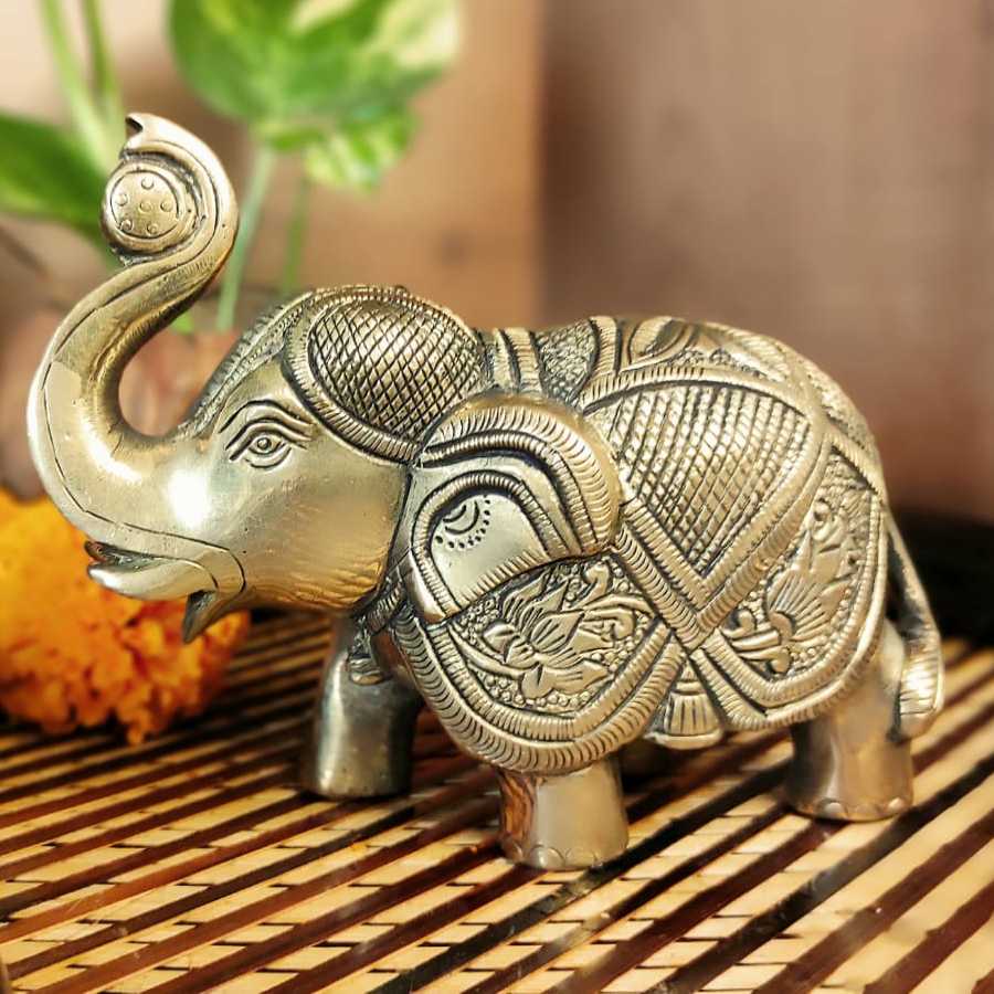 PujaCraft Brass Elephant idol | Elephant Pair | Elephant Statue (Unique Statue , Height: 9cm , Width: 12cm , Weight: 1120 Gram)