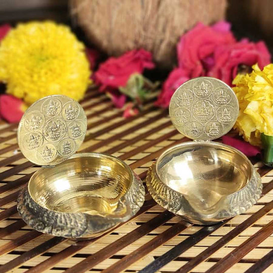 PujaCraft Brass Astra Lakshmi Kubera Deep with Coin  (Puja Celebration Kubera Deep, Height: 6cm , Width: 7cm , Weight: 35 Gram)