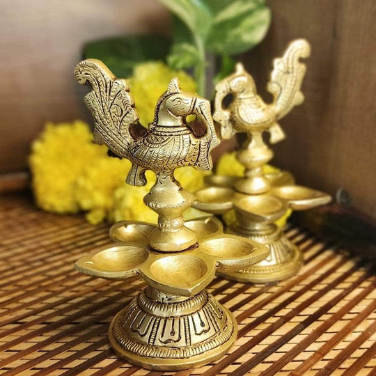 PujaCraft Brass Antique Peacock Pavai Deepam (Unique Design , Height: 17cm , Width: 11cm , Weight: 572 Gram)