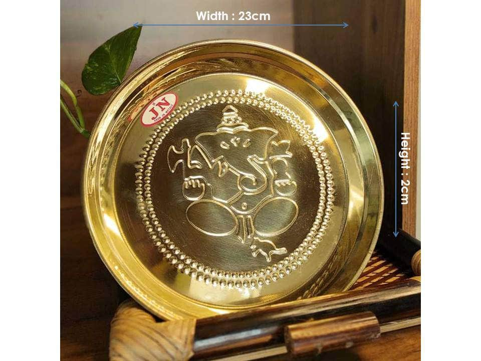 PujaCraft Brass Ganesha Poorvi Plate (Antique Plate , Height: 2cm , Width: 23cm , Weight: 210 Gram)