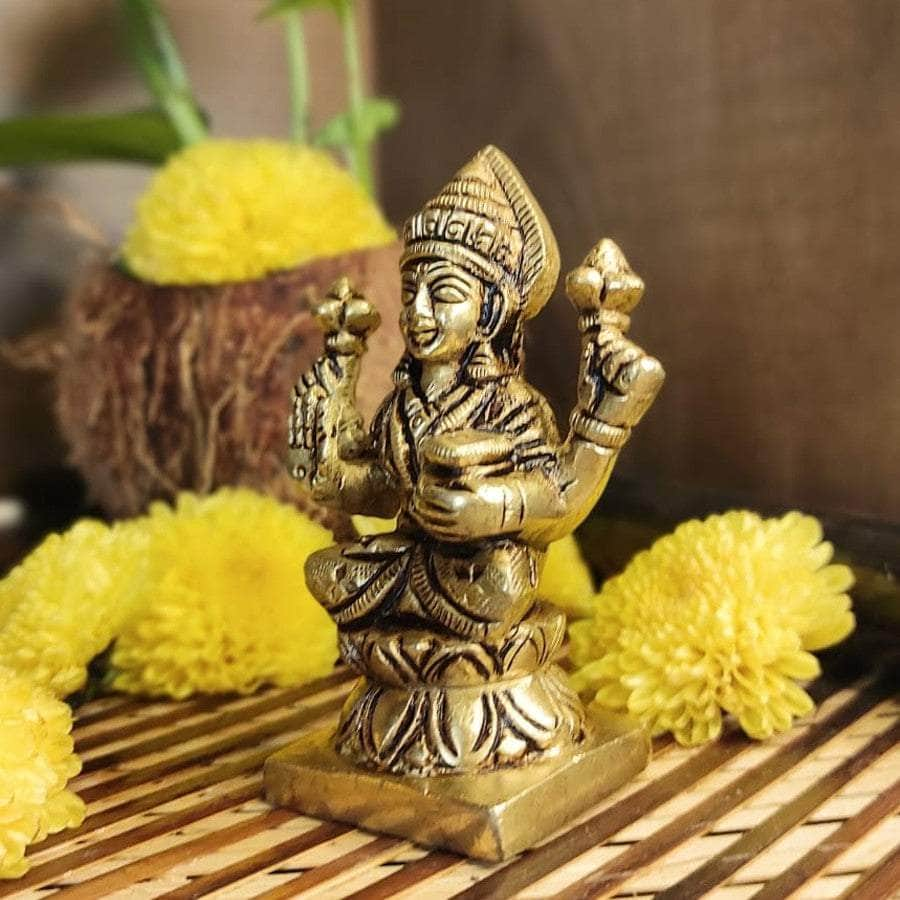 PujaCraft Brass Lakshmi With Plot of Wealth Idol (Handmade Collection , Height: 8cm , Width: 6cm , Weight: 445 Gram)