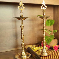 PujaCraft Brass Pair Five Muk Param Vilaku Deepam-Annam (Traditional Kuthu Vilaku, Height: 34cm , Width: 11cm , Weight: 335 Gram)