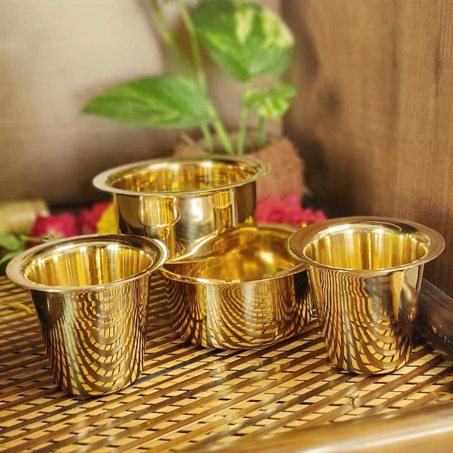 PujaCraft Traditional Pure Brass Coffee Dabara Set (best and premium, Height: 3cm , Width: 10cm , Weight: 160 Gram)