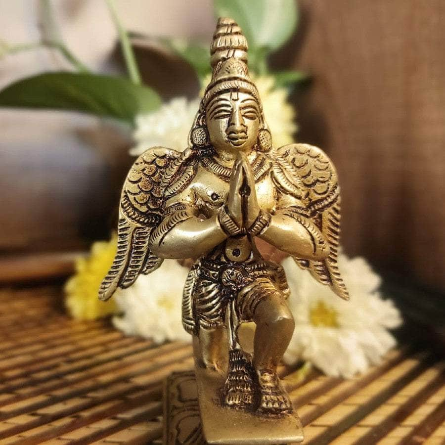 PujaCraft Brass Antique Garuda Idol (Width: 7cm, Height: 11cm, Weight: 380 Grams)