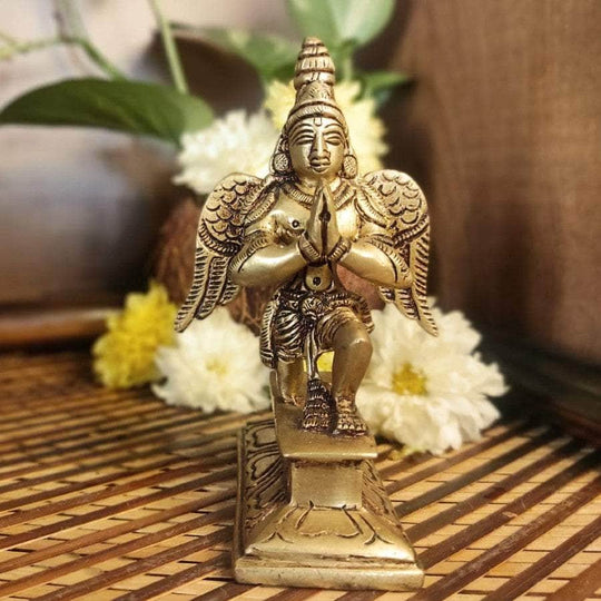 PujaCraft Brass Antique Garuda Idol (Width: 7cm, Height: 11cm, Weight: 380 Grams)