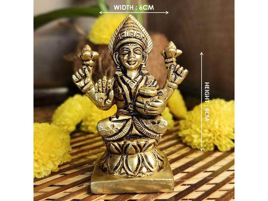 PujaCraft Brass Lakshmi With Plot of Wealth Idol (Handmade Collection , Height: 8cm , Width: 6cm , Weight: 445 Gram)