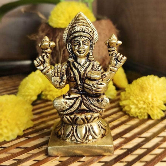 PujaCraft Brass Lakshmi With Plot of Wealth Idol (Handmade Collection , Height: 8cm , Width: 6cm , Weight: 445 Gram)