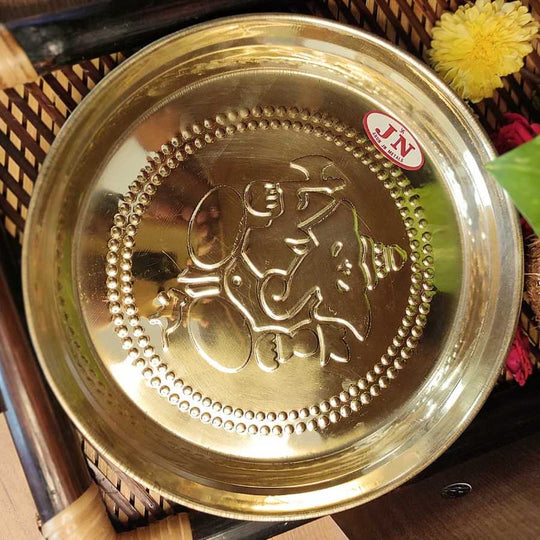 PujaCraft Brass Ganesha Poorvi Plate (Antique Plate , Height: 2cm , Width: 23cm , Weight: 210 Gram)