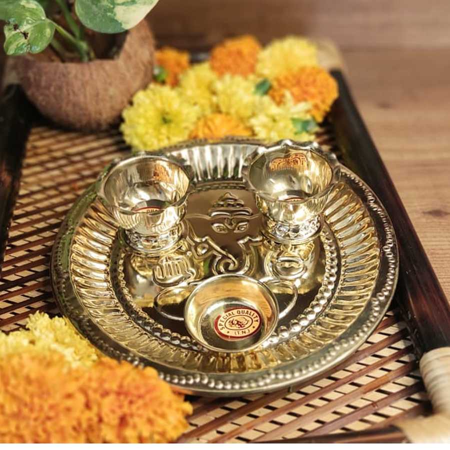 Premium Peacock Design Brass Puja Thali Set