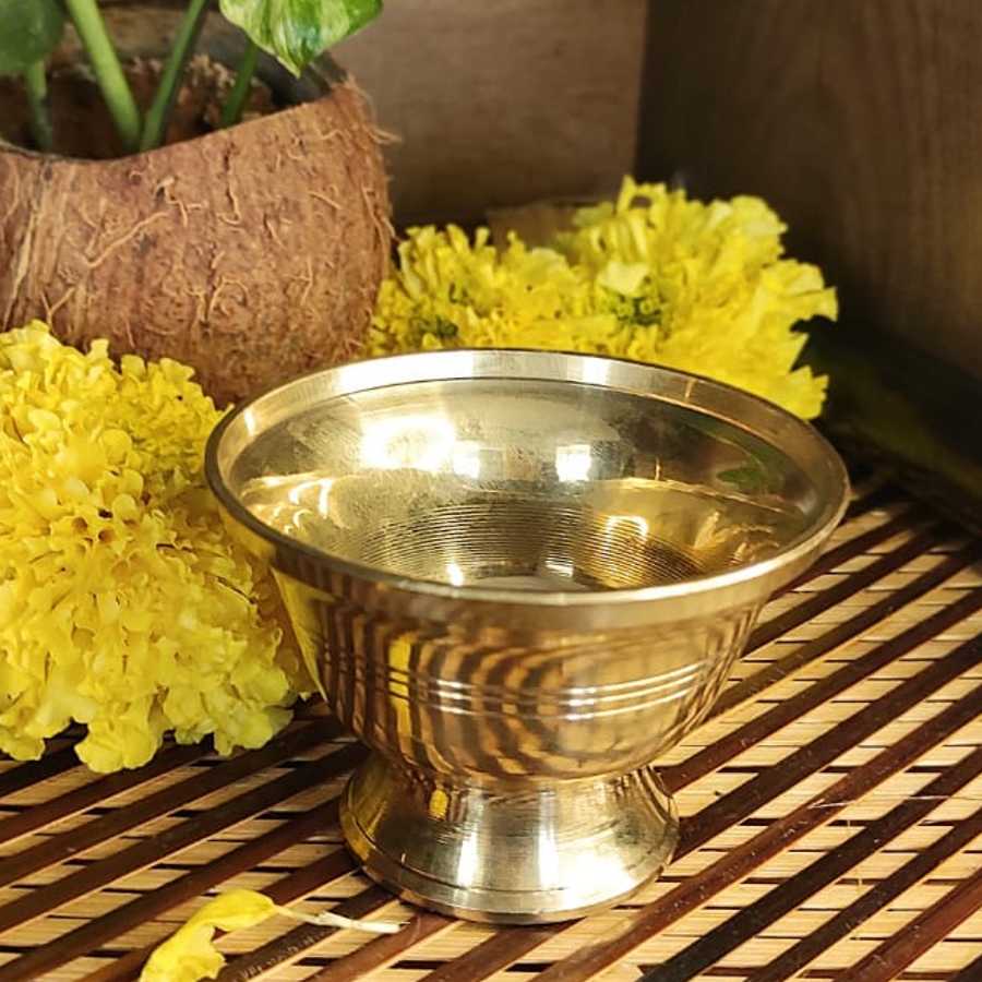 PujaCraft Brass Puja Sandal Bowl  (Antique, Height: 6cm , Width: 9cm , Weight: 165 Gram)