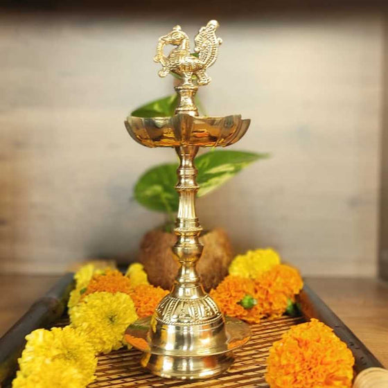PujaCraft Brass Seven Muk Param Vilaku Deepam-Annam (Traditional Kuthu Vilaku, Height: 26cm , Width: 10cm , Weight: 500 Gram)