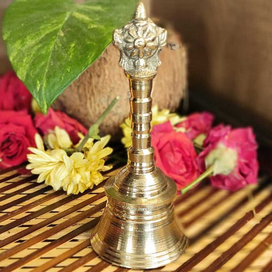 PujaCraft Brass Sanku Chakra Pooja Hand Bell (Heavy And Traditional, Height: 10.5cm , Width: 4.5cm , Weight: 137 Gram)