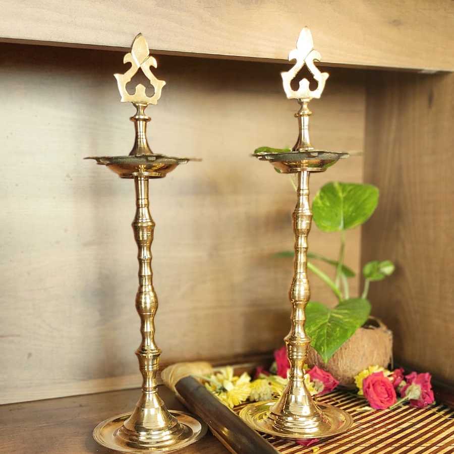 PujaCraft Brass Pair Five Muk Param Vilaku Deepam-Annam (Traditional Kuthu Vilaku, Height: 34cm , Width: 11cm , Weight: 335 Gram)
