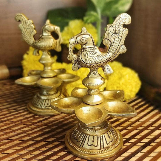 PujaCraft Brass Antique Peacock Pavai Deepam (Unique Design , Height: 17cm , Width: 11cm , Weight: 572 Gram)